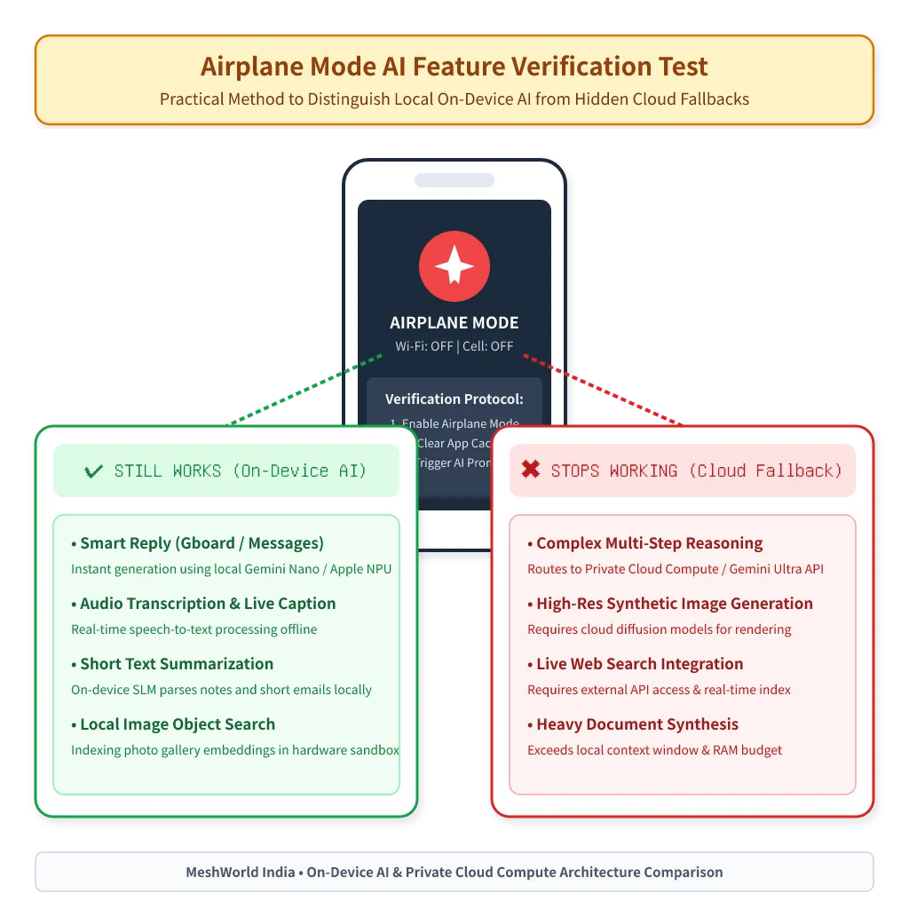 A hand-drawn sketch of a phone in airplane mode testing an AI feature
