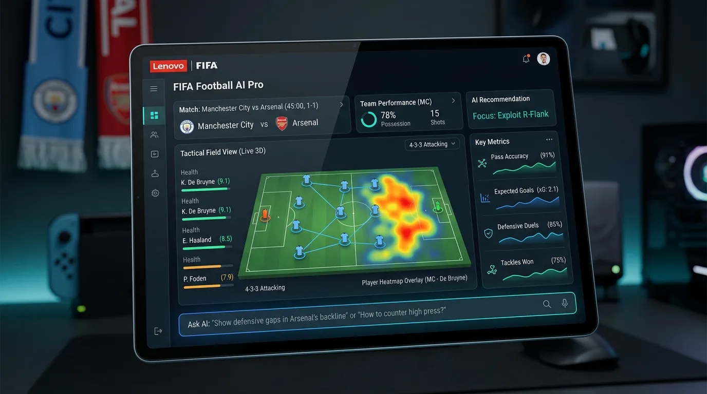 FIFA Football AI Pro tablet dashboard co-developed with Lenovo