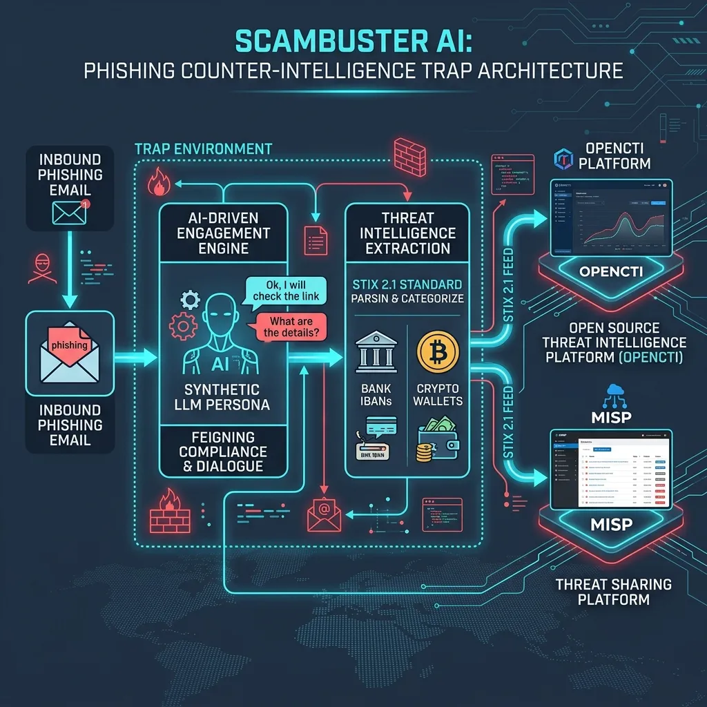 ScamBuster AI Counter-Intelligence Architecture Infographic