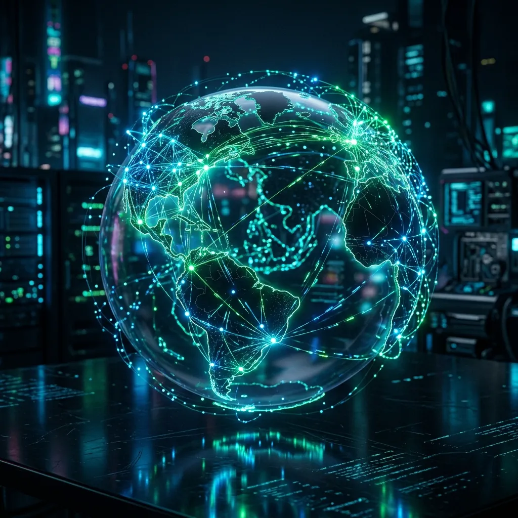 Peer-to-peer (P2P) network connection nodes across a digital globe