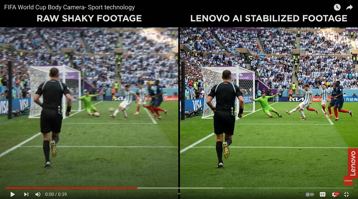 Lenovo AI video stabilization comparison for Referee View body camera