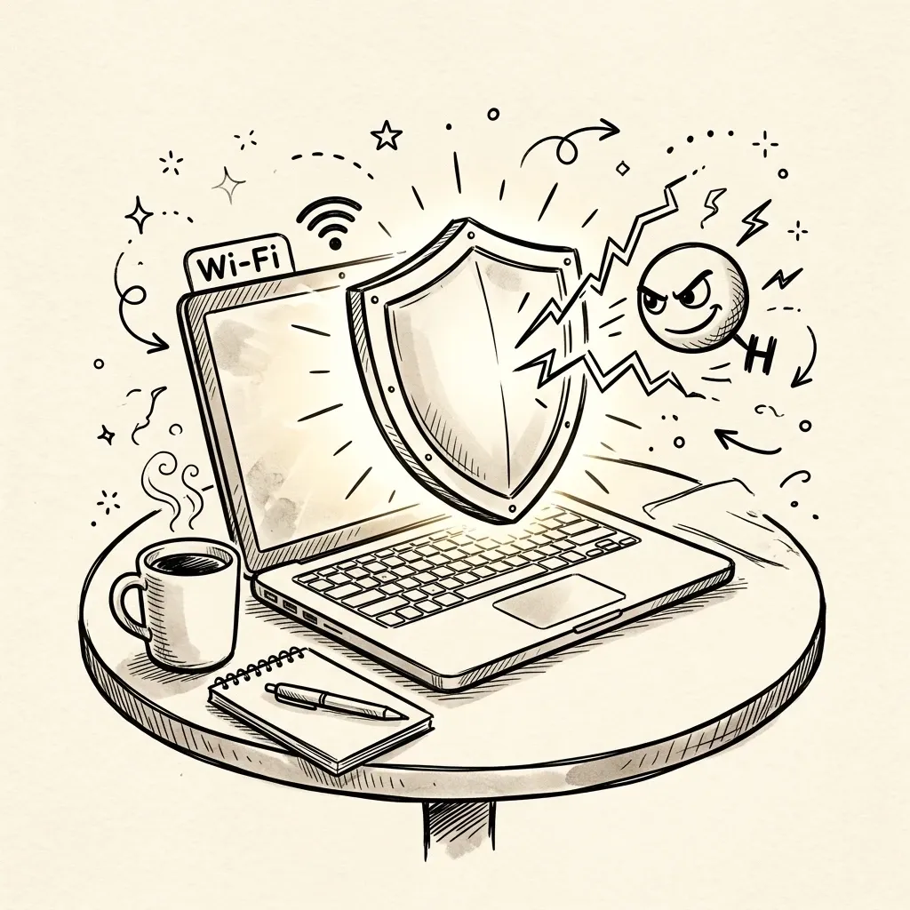 Visual representation of public Wi-Fi protection with Cloudflare WARP